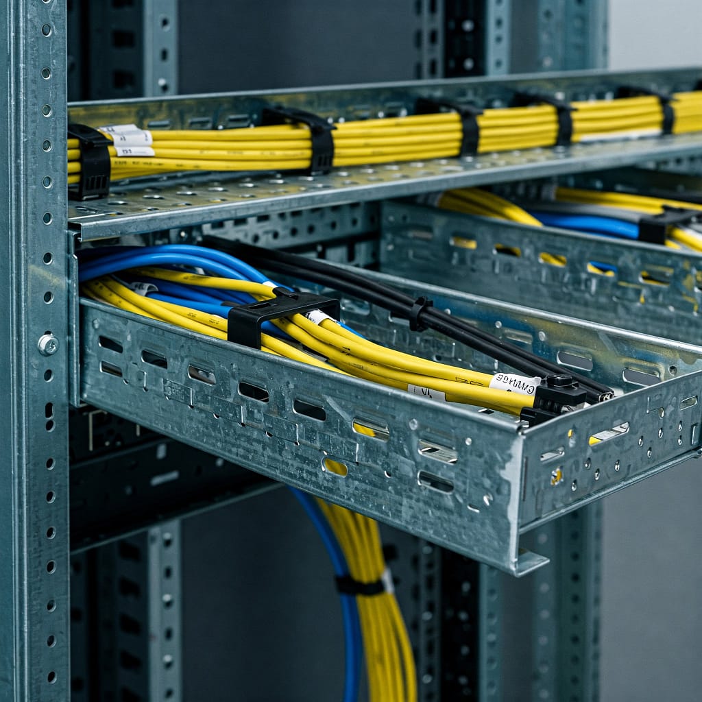 A durable cable tray system used for streamlined electrical cable management in construction projects.
