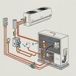 A professional illustration depicting refrigerant piping in an HVAC system
